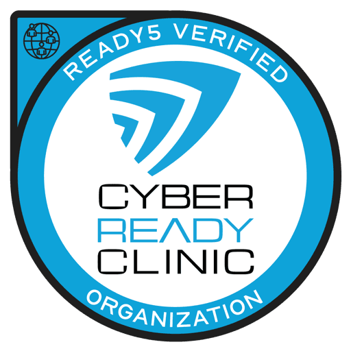 Ready5 Verified Organization badge: a circular mark with a blue border reading Ready5 Verified and the Cyber Ready Clinic logo.
