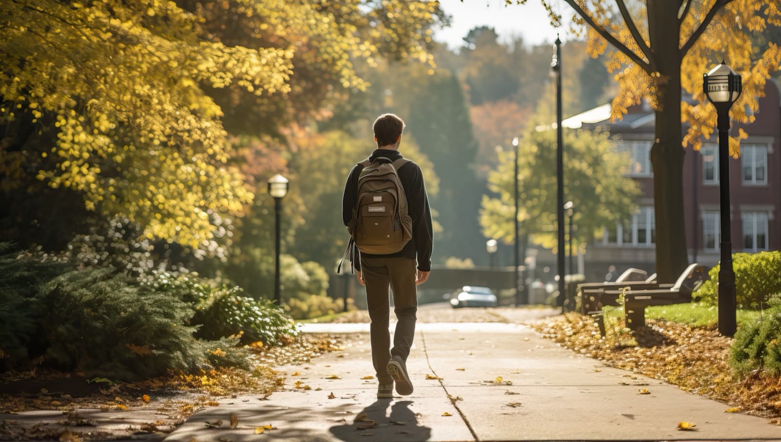 A Cyber Ready Clinic practitioner walking across their college campus.
